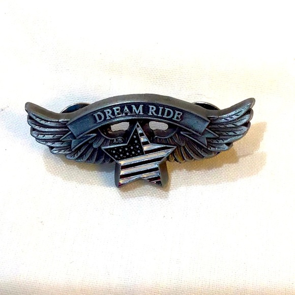 Dream Ride vest hat pin star flag eagle wings pewter - Picture 1 of 3